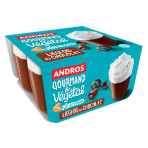 Liégeois au Chocolat au Lait d'Amande 4*90g - Andros magasin vegan belgique charleroi en ligne